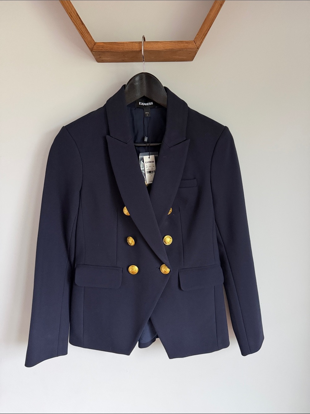 Express Navy Double-Breasted Blazer with Gold Buttons